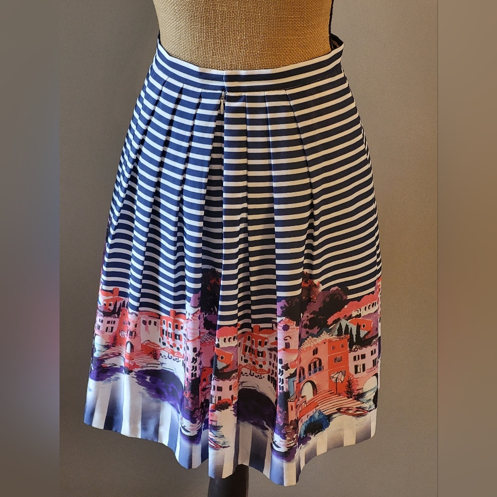Boston Proper Size 6 Polyester Pleated A-line Skirt Purple/Pink/Blue/White - Picture 3 of 7